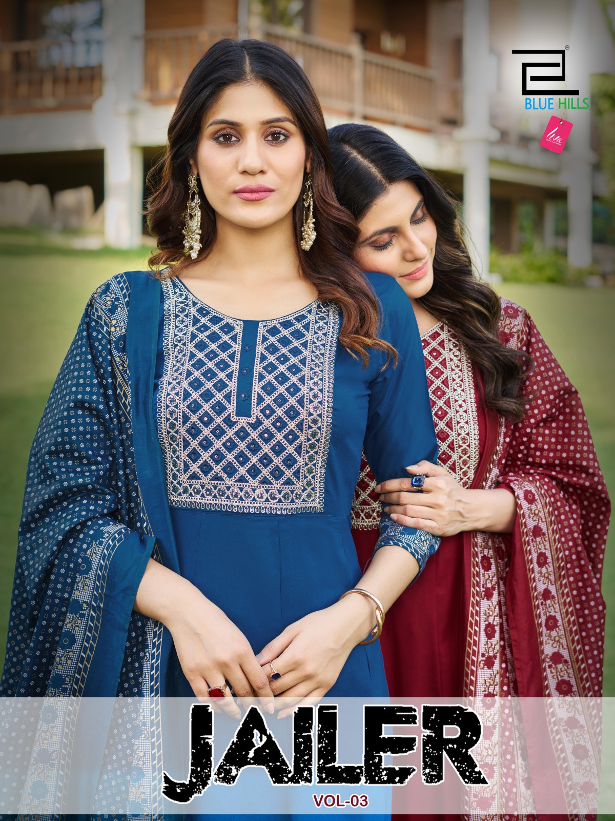 Blue Hills Jailer Vol 3 Rayon Fancy Embroidery Designer Kurti Combo Set Wholesaler Surat