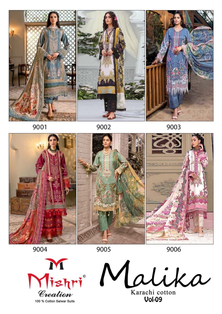 Mishri Creation Mallika Vol 9 Cotton Karachi Style Print Unstitched Suits Wholesaler Surat