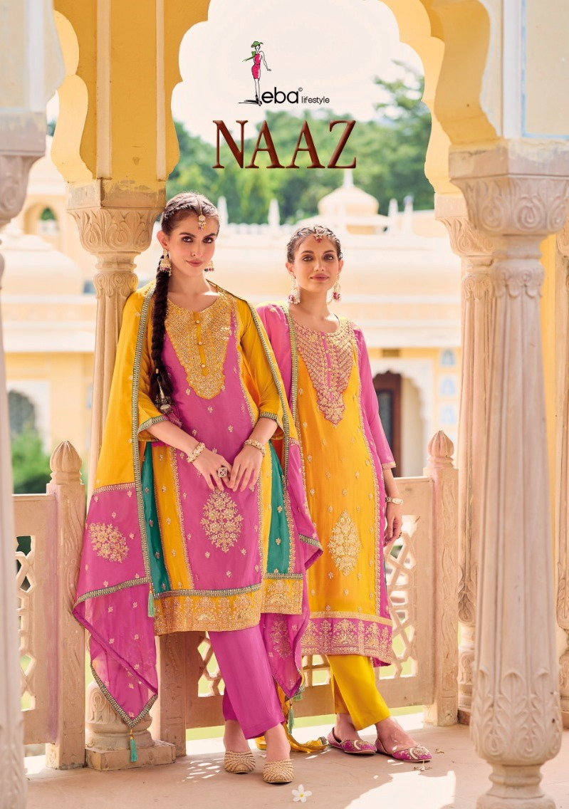 Eba Lifestyle Naaz Chinon With Beautiful Embroidery Designer Ready Made Party Wear Suits Wholesaler Surat