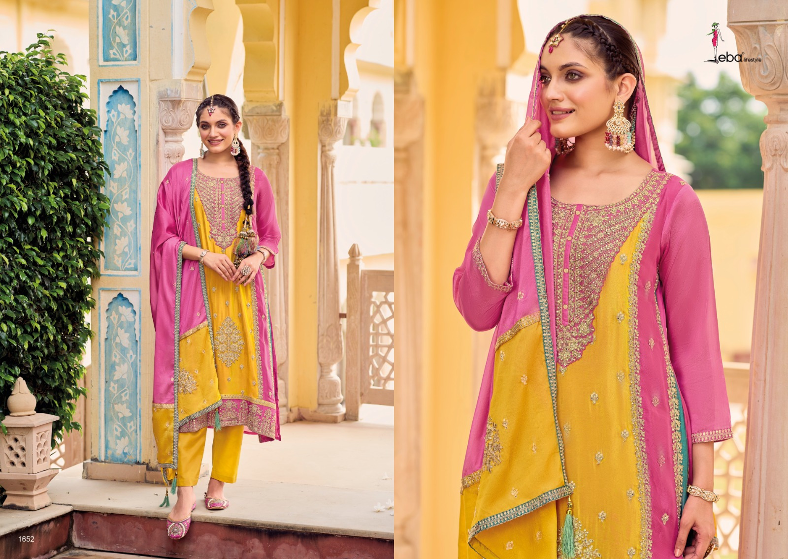 Eba Lifestyle Naaz Chinon With Beautiful Embroidery Designer Ready Made Party Wear Suits Wholesaler Surat