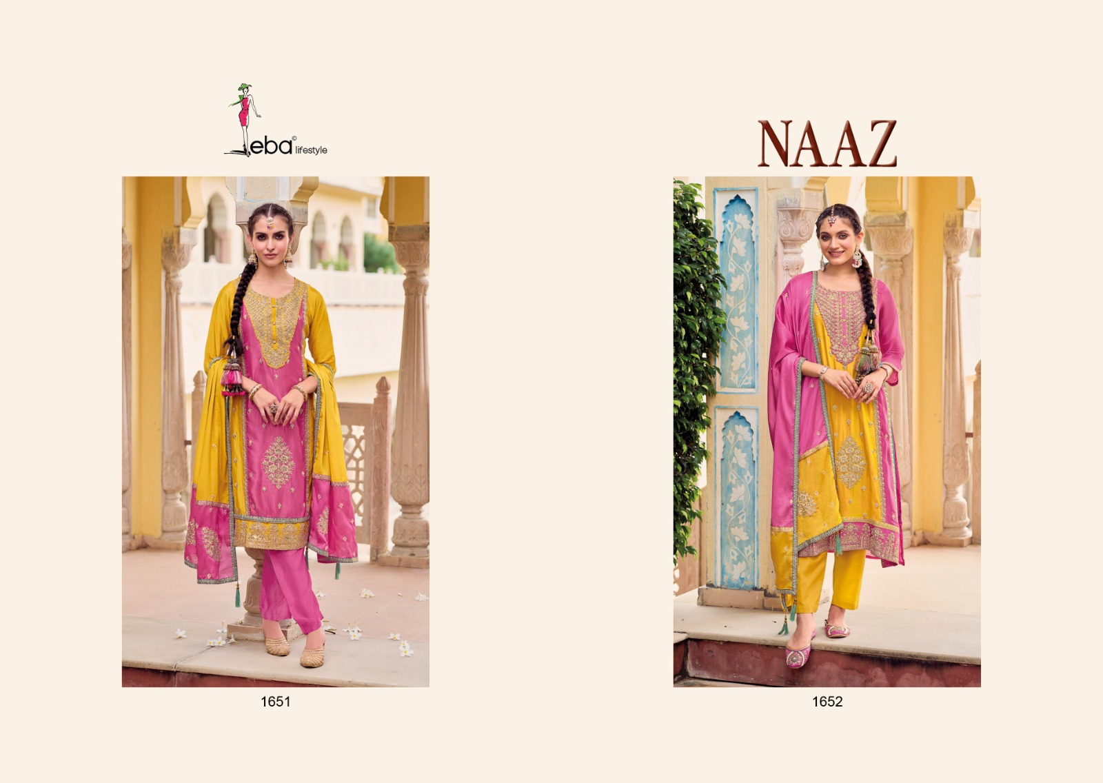 Eba Lifestyle Naaz Chinon With Beautiful Embroidery Designer Ready Made Party Wear Suits Wholesaler Surat