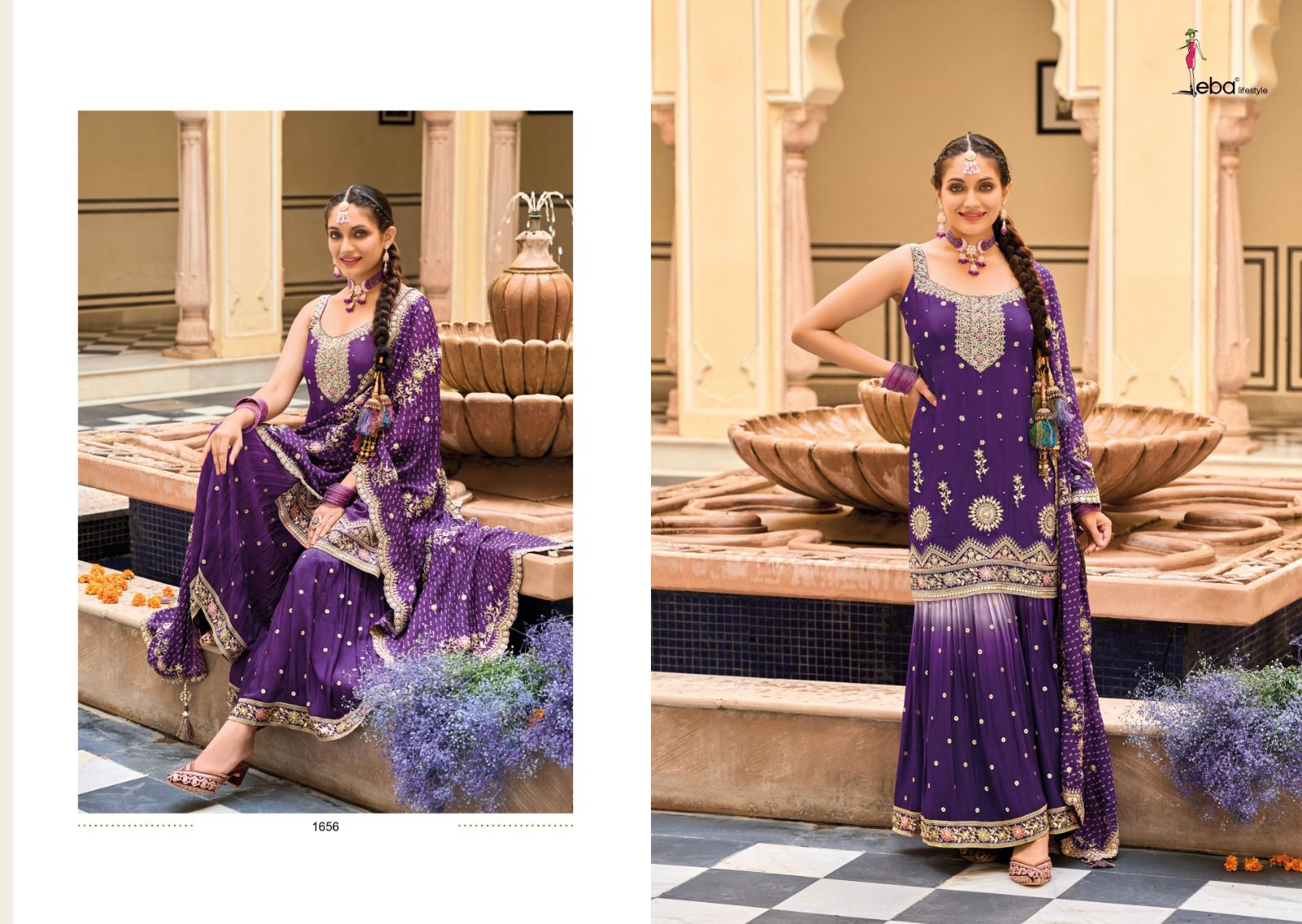 Eba Life Style Alfaaz Chinon With Beautiful Embroidery Designer Ready Made Sharara Suits Wholesaler Surat