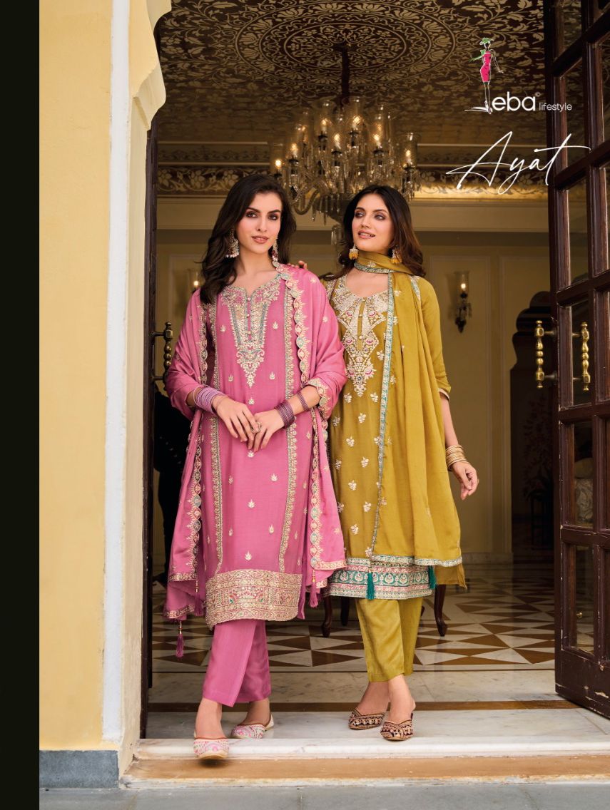 Eba Lifestyle Ayat Chinon With Fancy Embroidery Designer Festive Wear Suits Wholesaler Surat