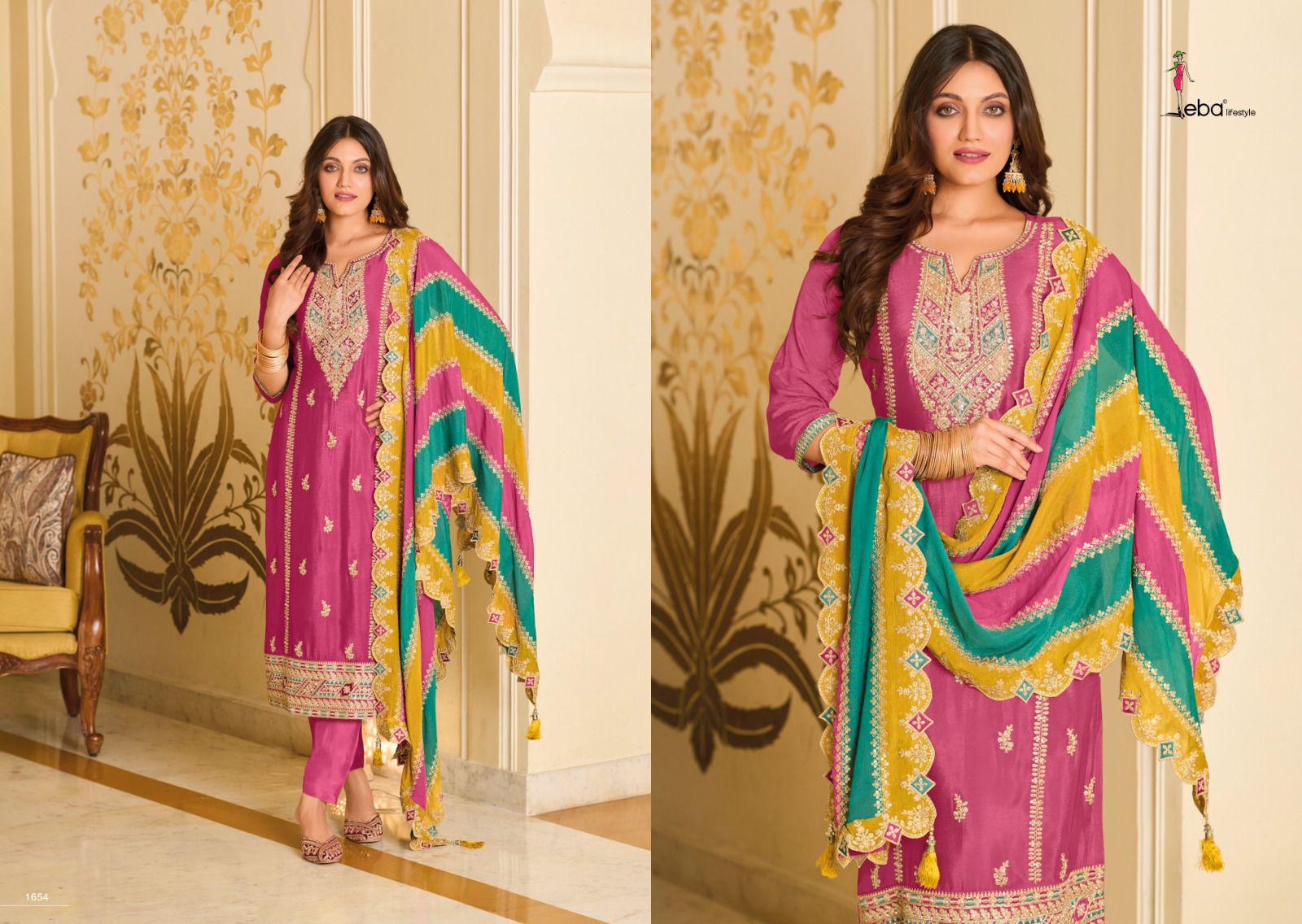 Eba Lifestyle Yasmin Silk With Beautiful Embroidery Designer Ready Made Suits Wholesaler Surat