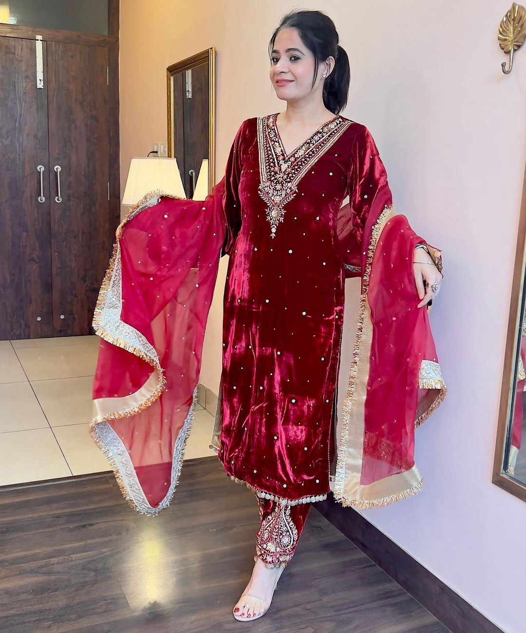AD 134 VELVET HEAVY SEQUENCE DESIGNER PAKISTANI STYLE SUIT