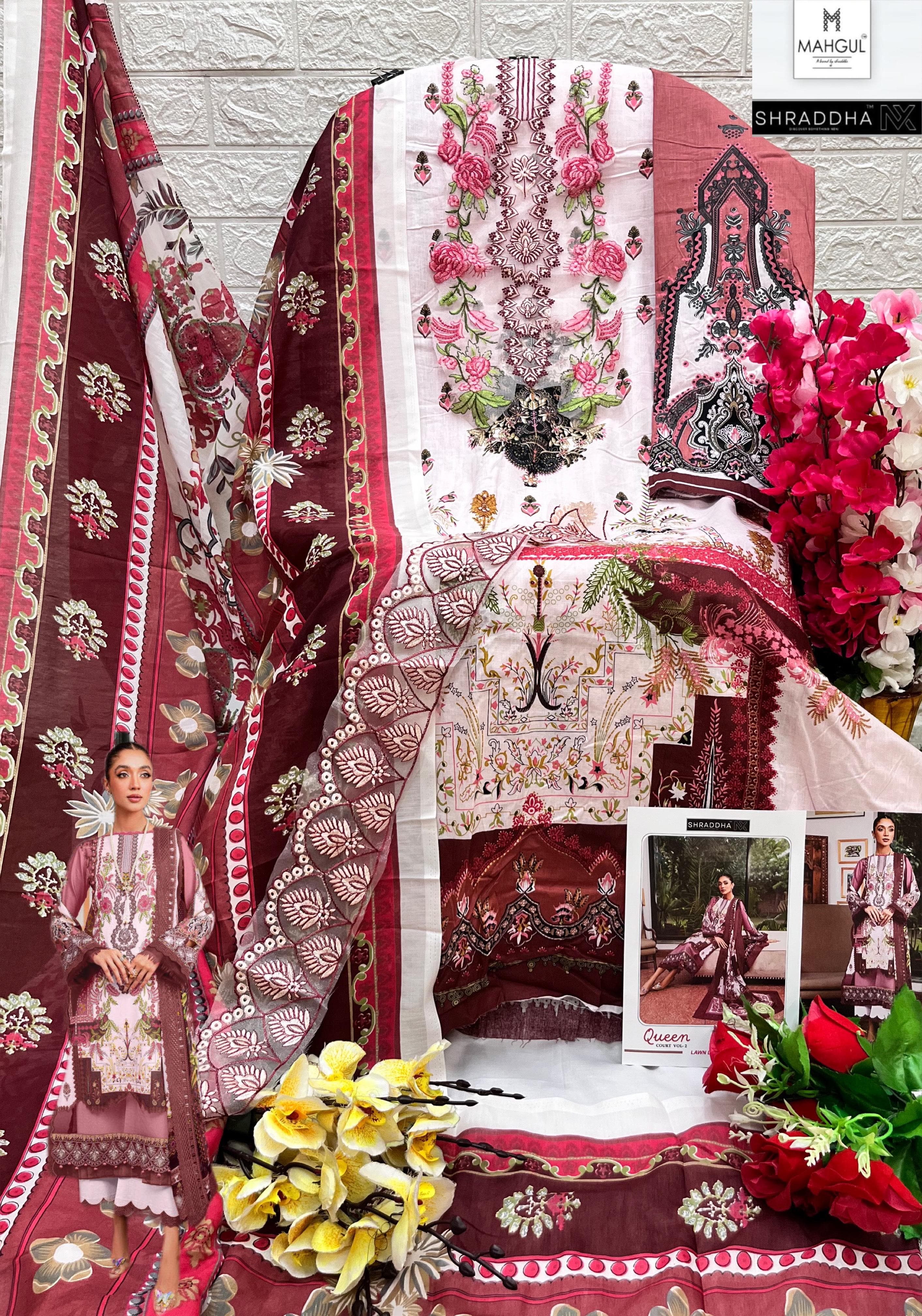 Sharaddha Nx Queen Court Vol 2 Lawn Cotton Printed With Patch Embroidery Work Salwar Kameez Wholesaler Surat