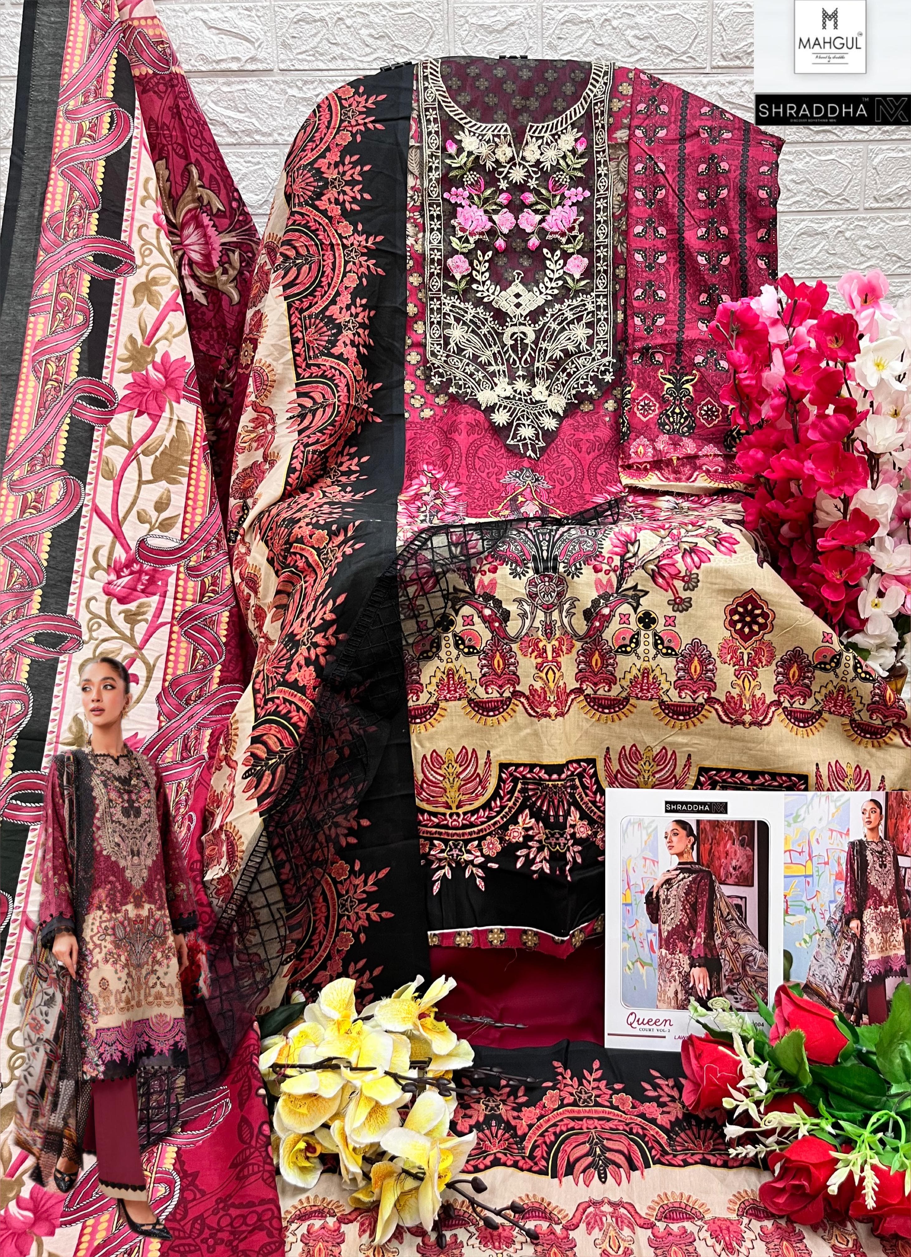 Sharaddha Nx Queen Court Vol 2 Lawn Cotton Printed With Patch Embroidery Work Salwar Kameez Wholesaler Surat
