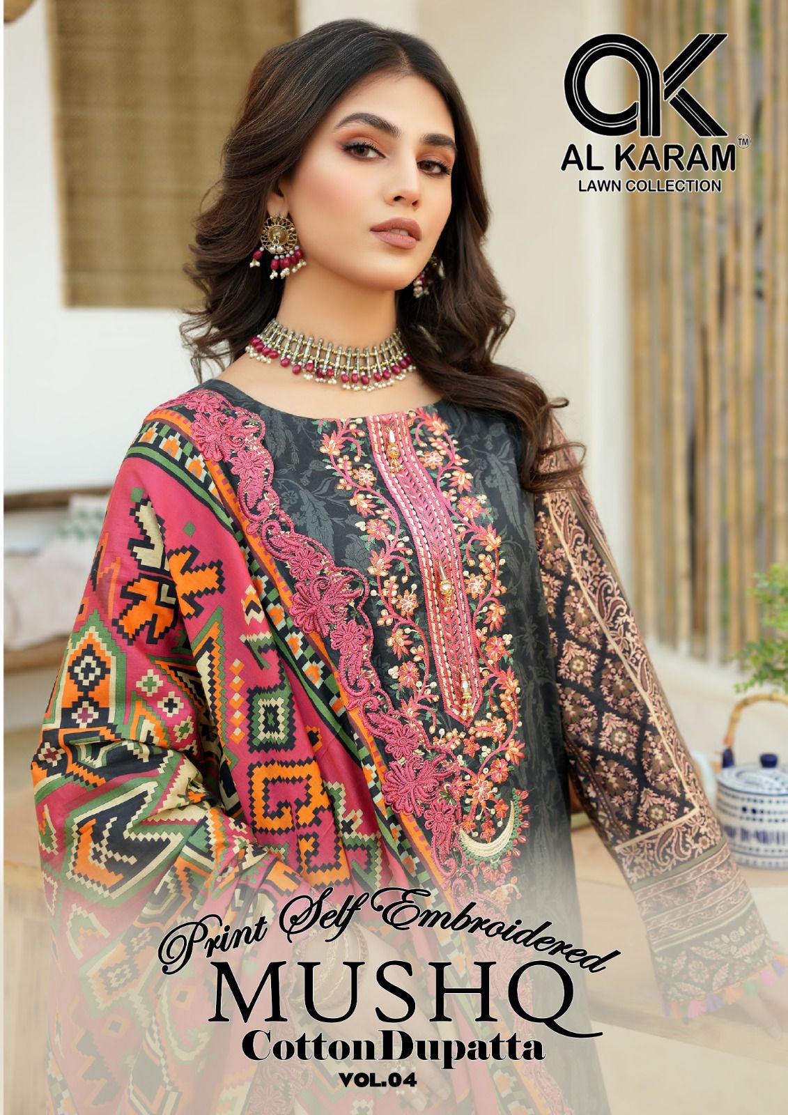 Al Karam Mushq Cotton Dupatta Vol 4 Cambric Cotton Print With Embroidery Suits Wholesaler Surat