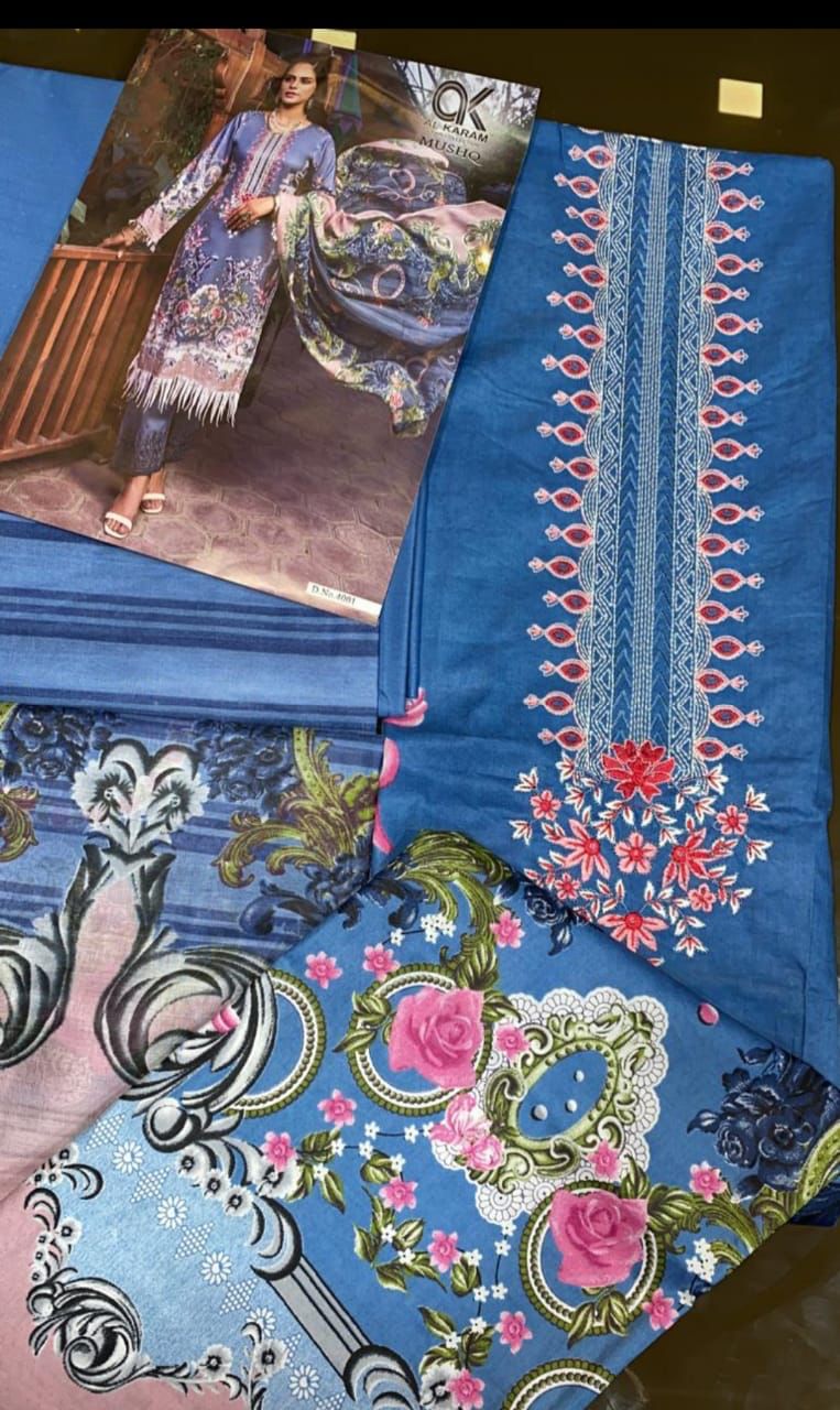 Al Karam Mushq Cotton Dupatta Vol 4 Cambric Cotton Print With Embroidery Suits Wholesaler Surat