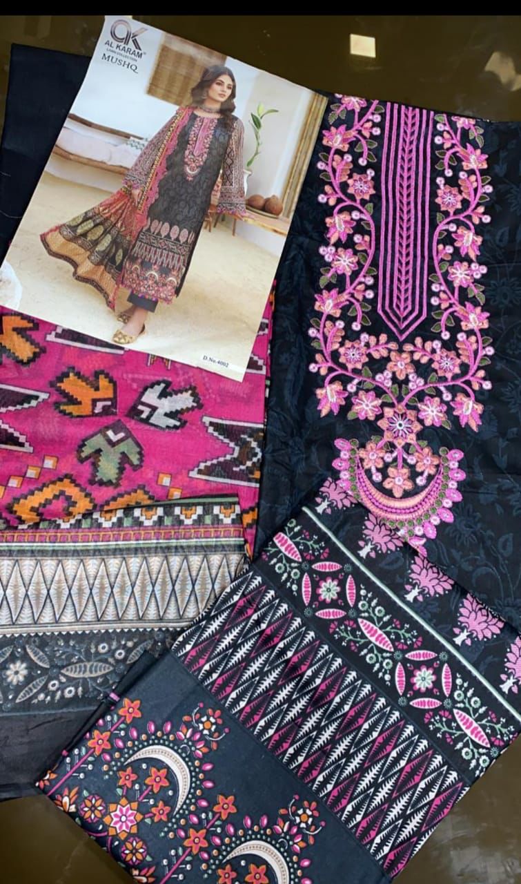 Al Karam Mushq Cotton Dupatta Vol 4 Cambric Cotton Print With Embroidery Suits Wholesaler Surat