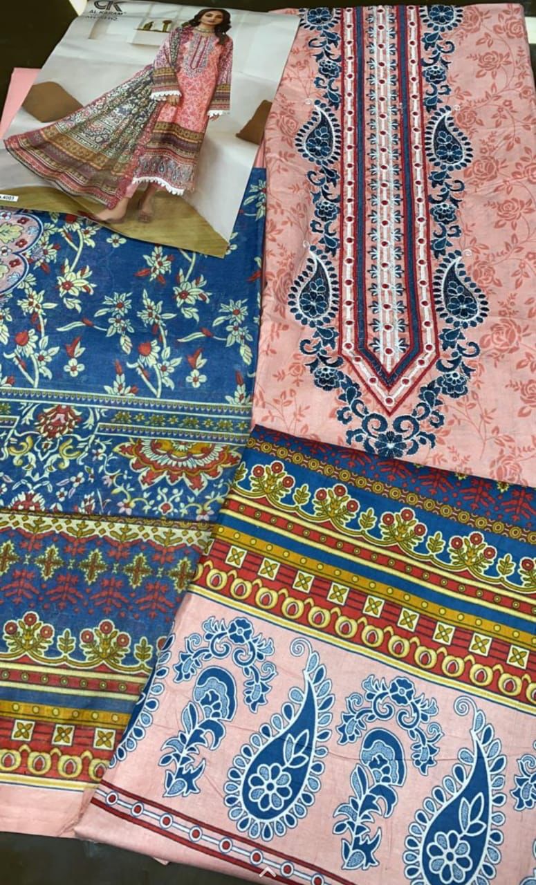 Al Karam Mushq Cotton Dupatta Vol 4 Cambric Cotton Print With Embroidery Suits Wholesaler Surat
