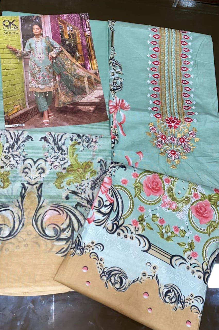 Al Karam Mushq Cotton Dupatta Vol 4 Cambric Cotton Print With Embroidery Suits Wholesaler Surat