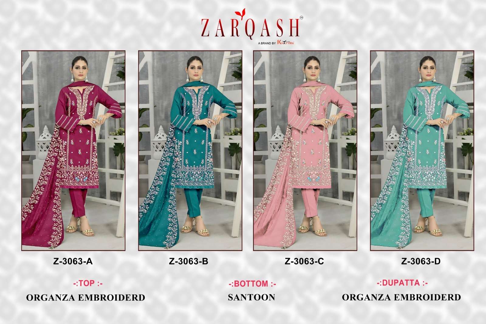 ZARQASH Z  3063 BEAUTIFUL ORGANZA SUITS  