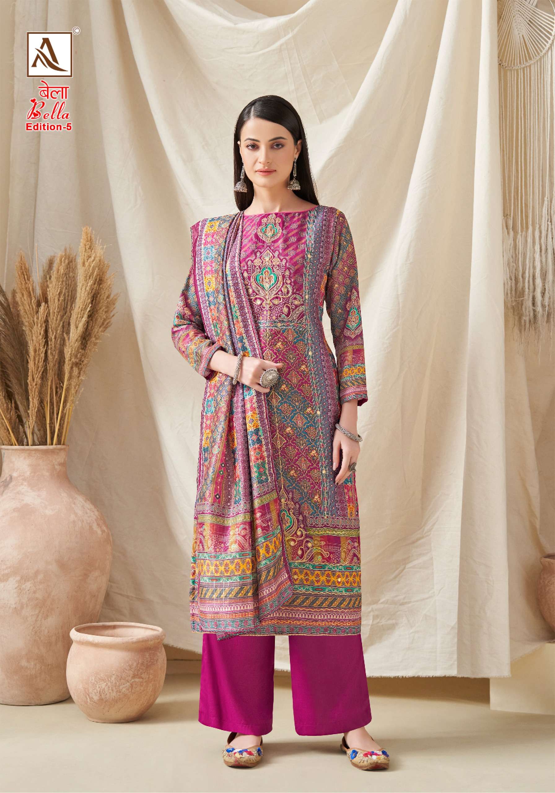 ALOK SUITS BELLA VOL 5 MUSLIN FANCY WORK SUIT