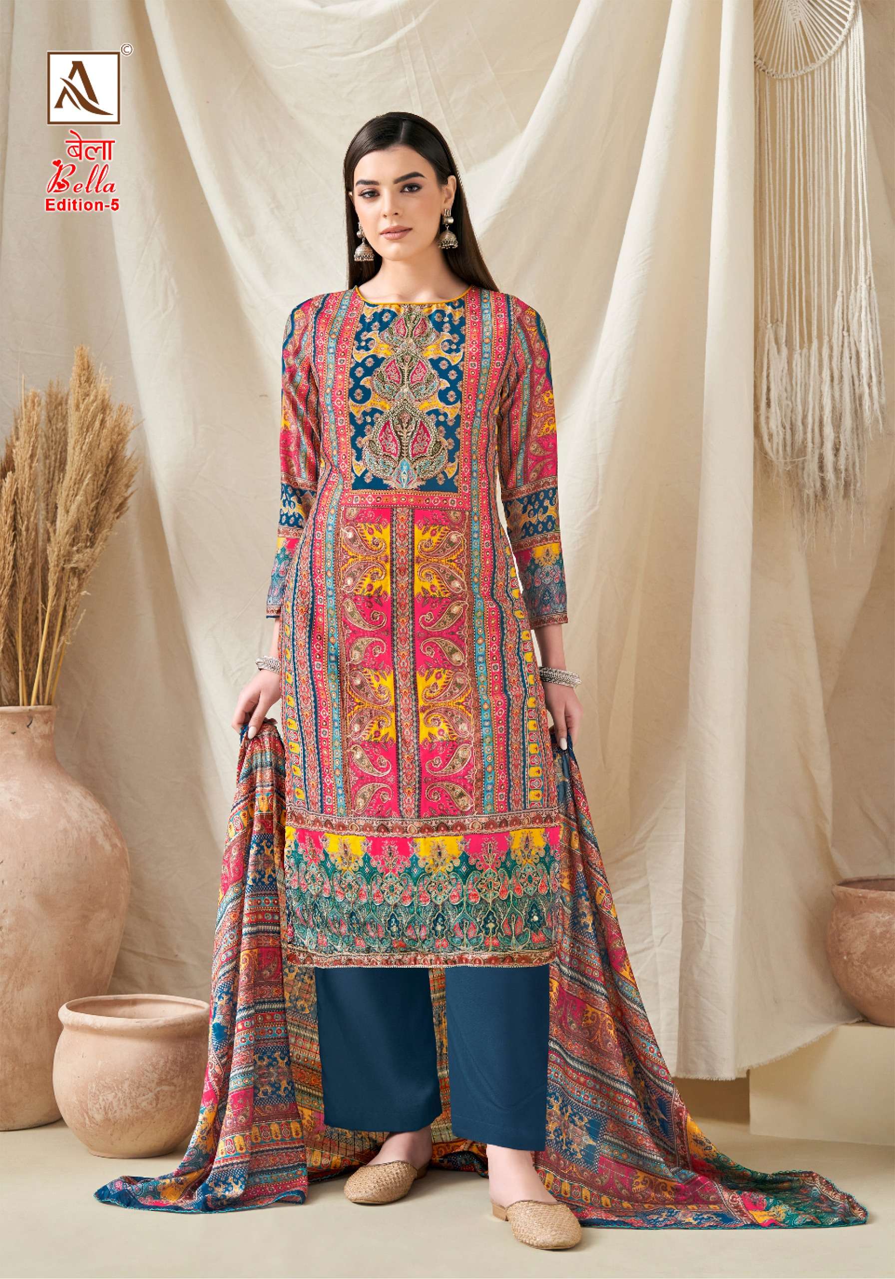 ALOK SUITS BELLA VOL 5 MUSLIN FANCY WORK SUIT