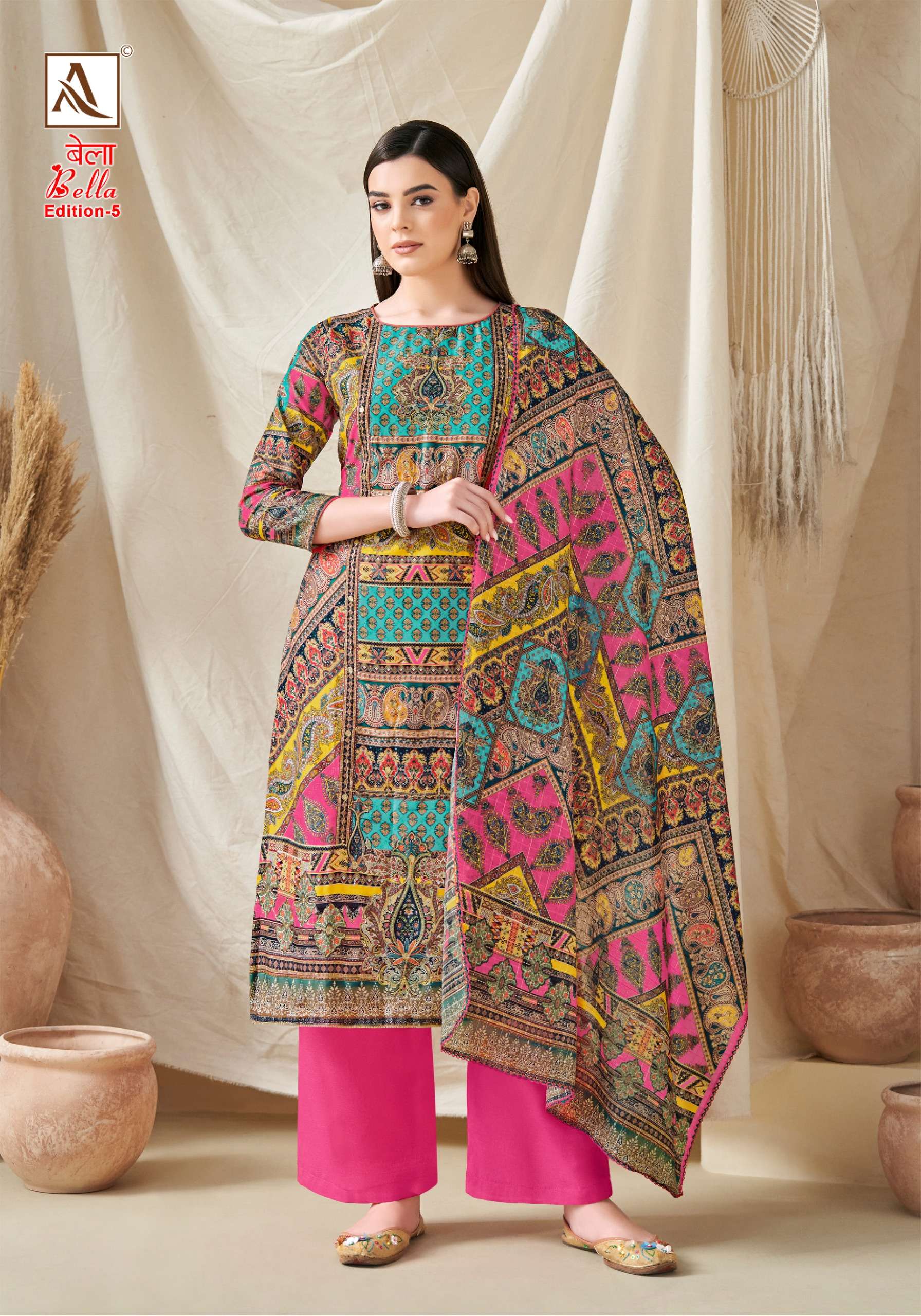 ALOK SUITS BELLA VOL 5 MUSLIN FANCY WORK SUIT