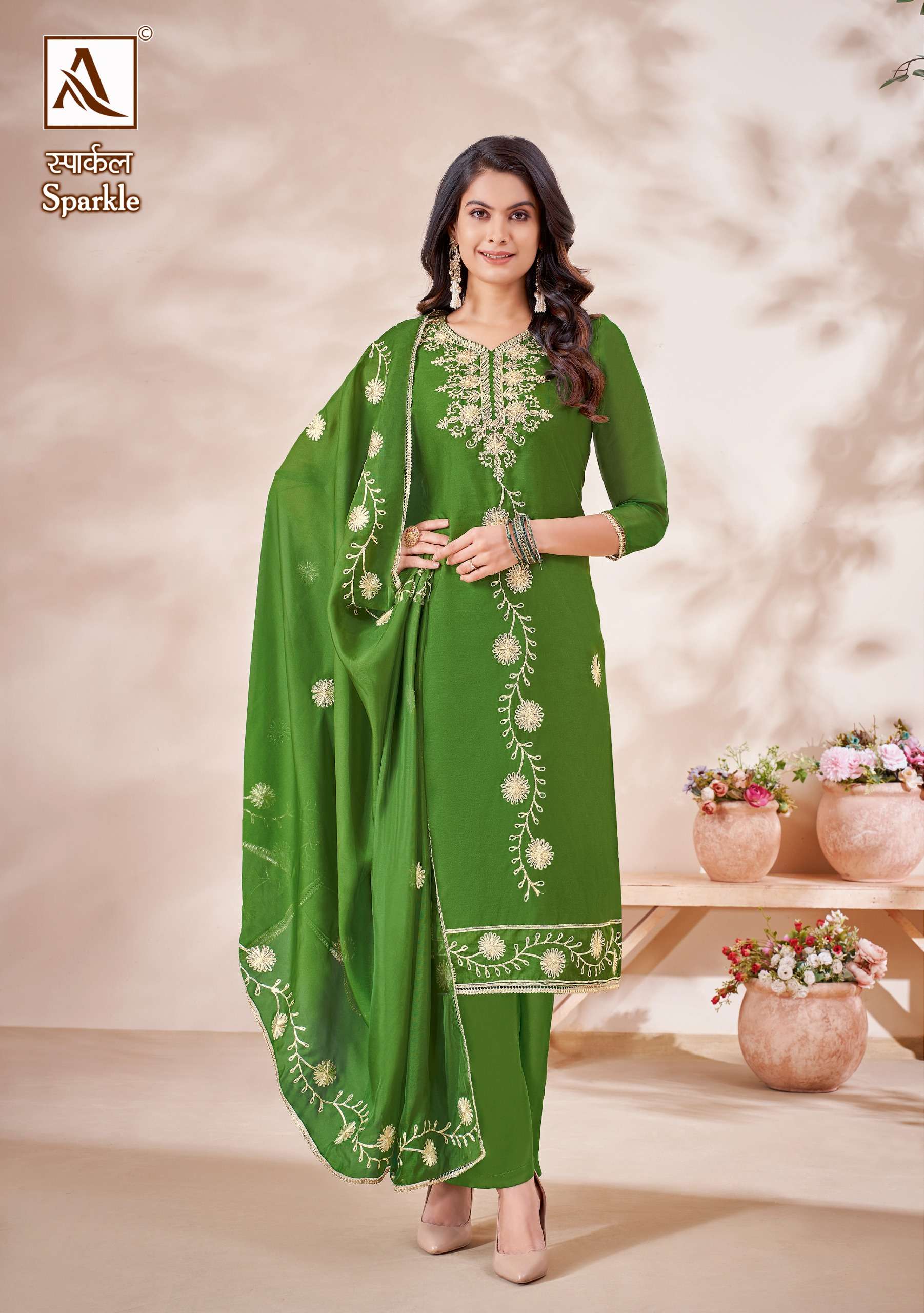 ALOK SUITS SPARKLE ORGANZA EMBROIDERY WORK SUIT