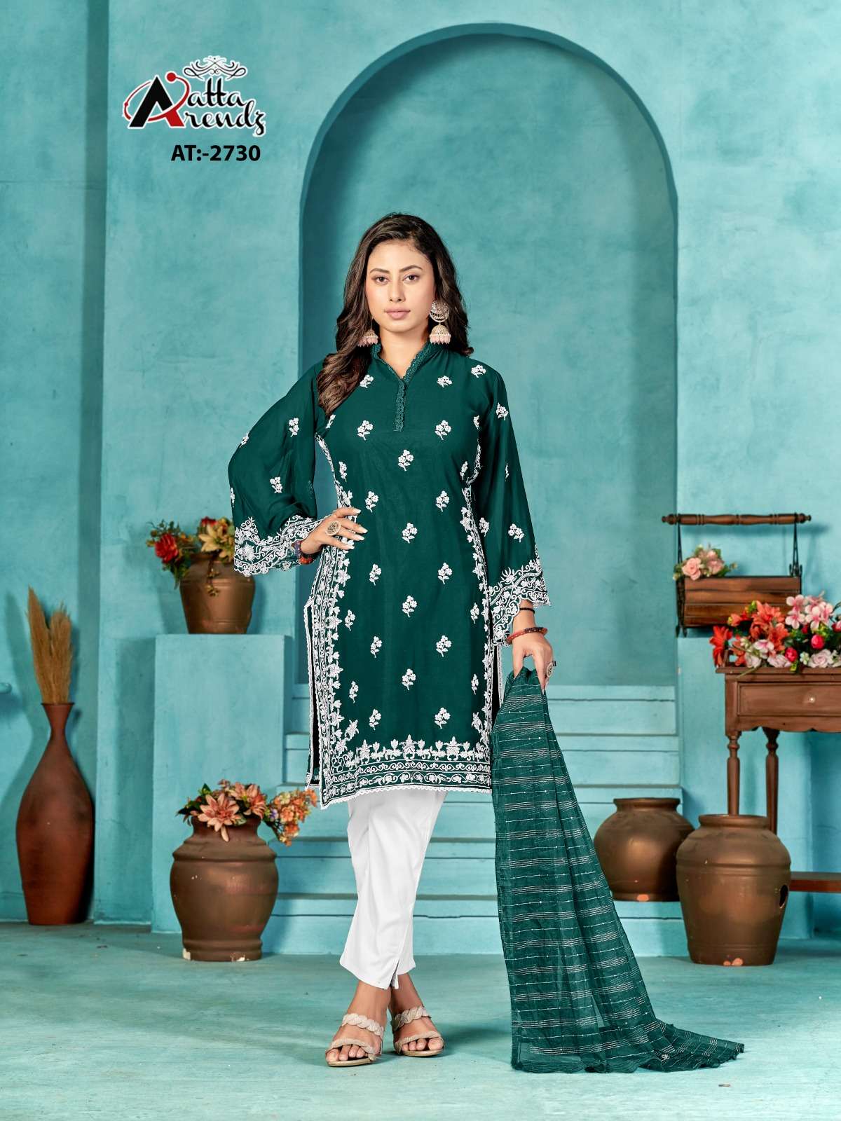ATTA TRENDZ D NO 2730 FANCY DESIGNER KURTI COMBO SET 