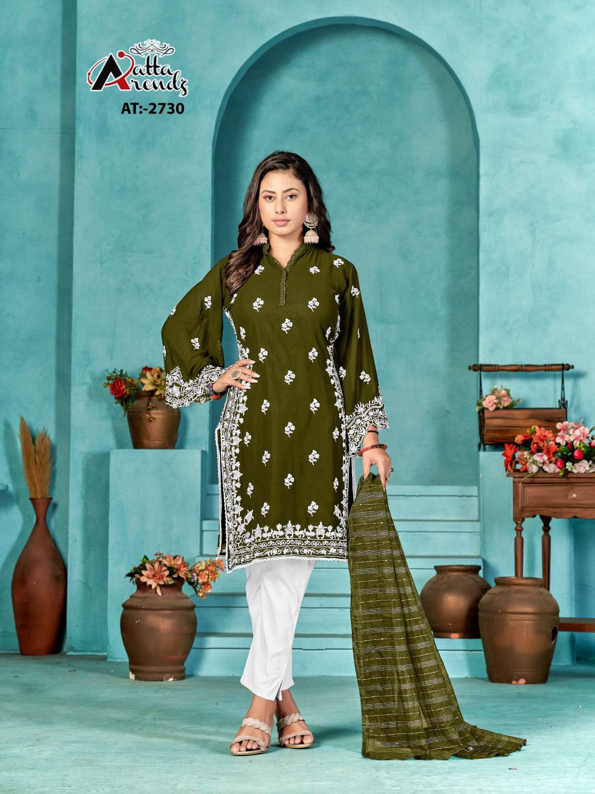 ATTA TRENDZ D NO 2730 FANCY DESIGNER KURTI COMBO SET 