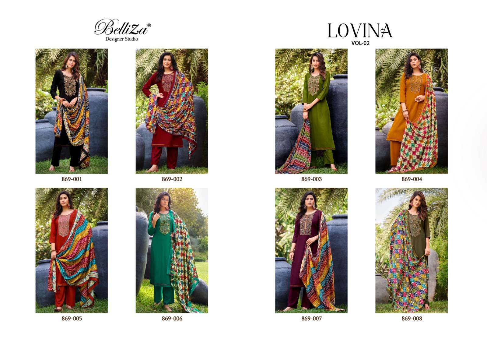 BELLIZA DESIGNER STUDIO LOVINA VOL 2 VISCOSE FANCY WORK SUIT	