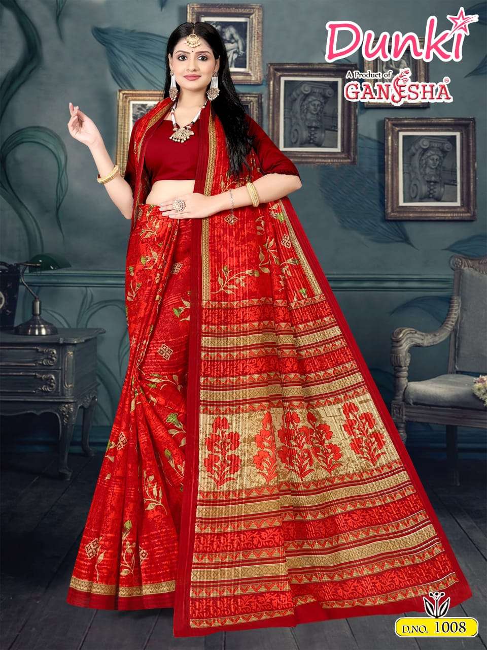 FALAK INTERNATIONAL GANESHA DUNKI VOL 1 COTTON PRINT SAREE