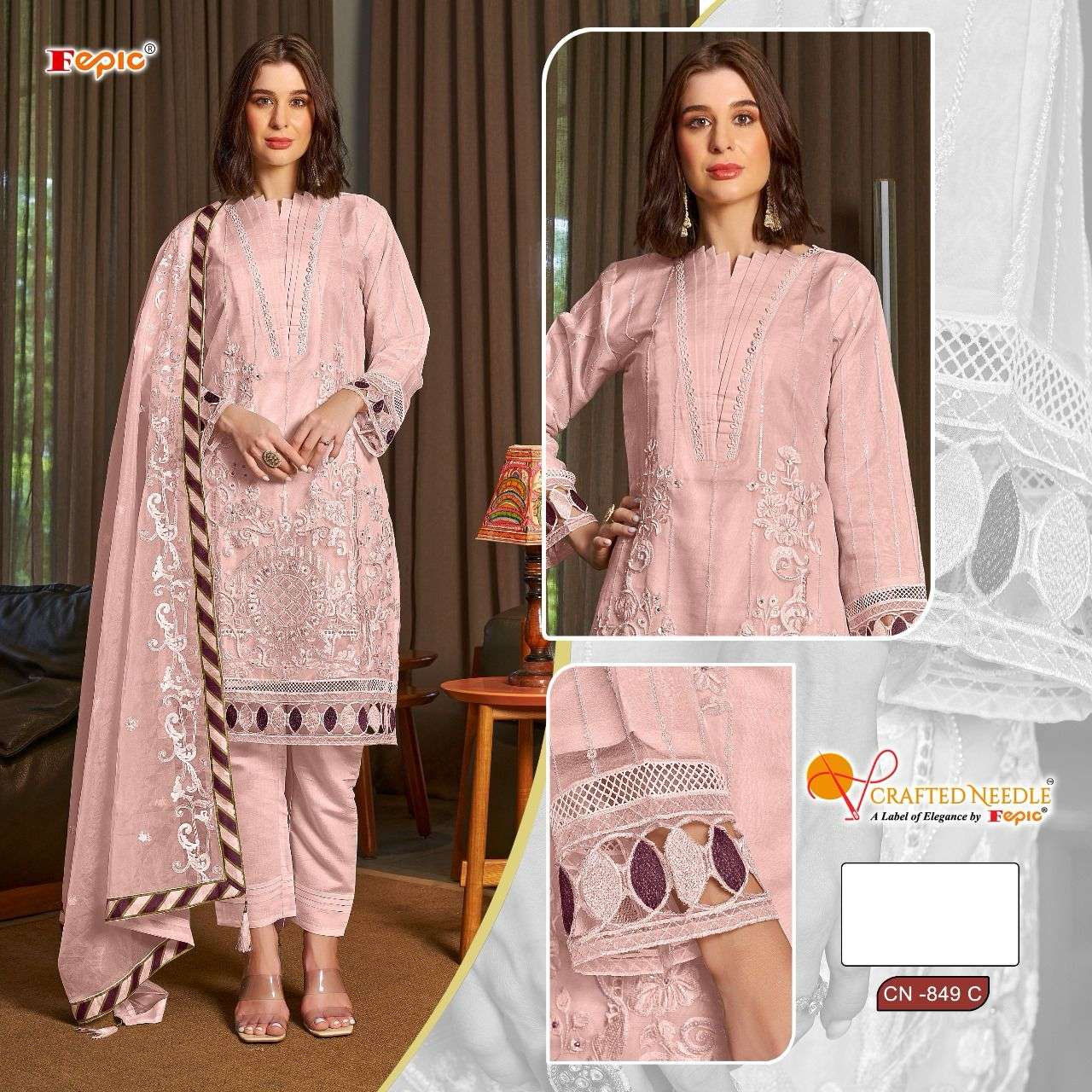 FEPIC CRAFTED NEEDLE CN 849 ORGANZA DESIGNER SUIT