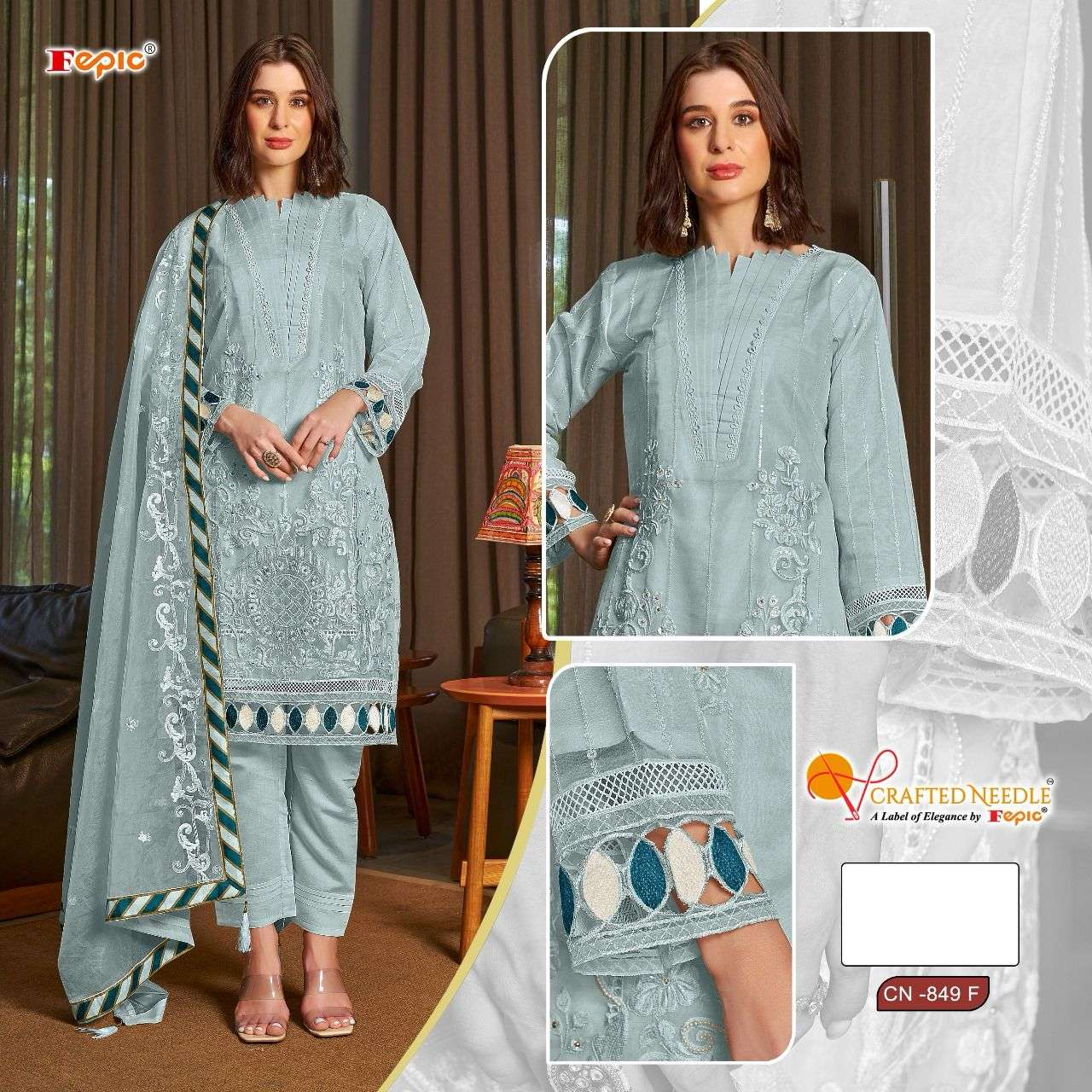 FEPIC CRAFTED NEEDLE CN 849 ORGANZA DESIGNER SUIT