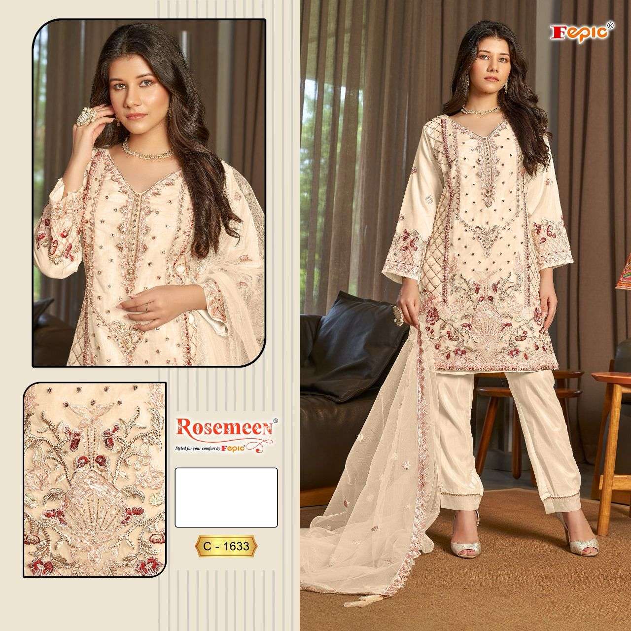 FEPIC ROSEMEEN C 1633 ORGANZA EMBROIDERED SUIT