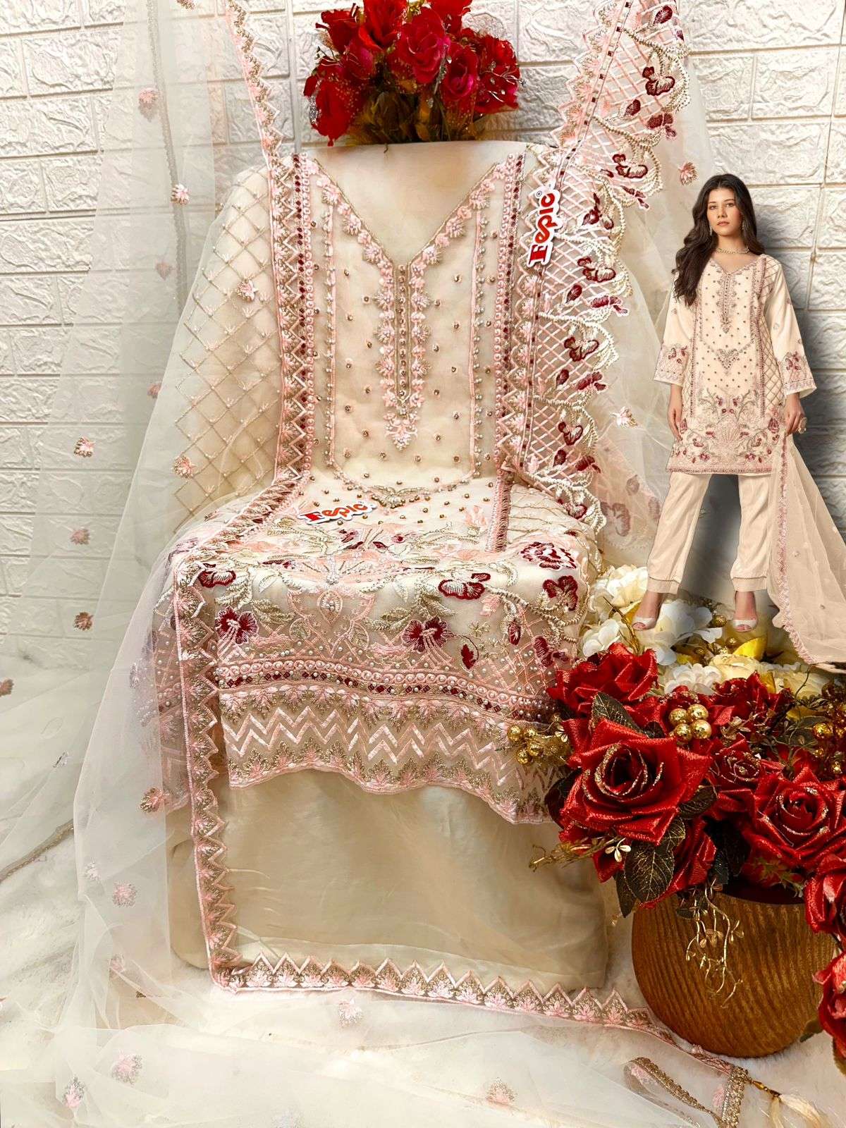 FEPIC ROSEMEEN C 1633 ORGANZA EMBROIDERED SUIT