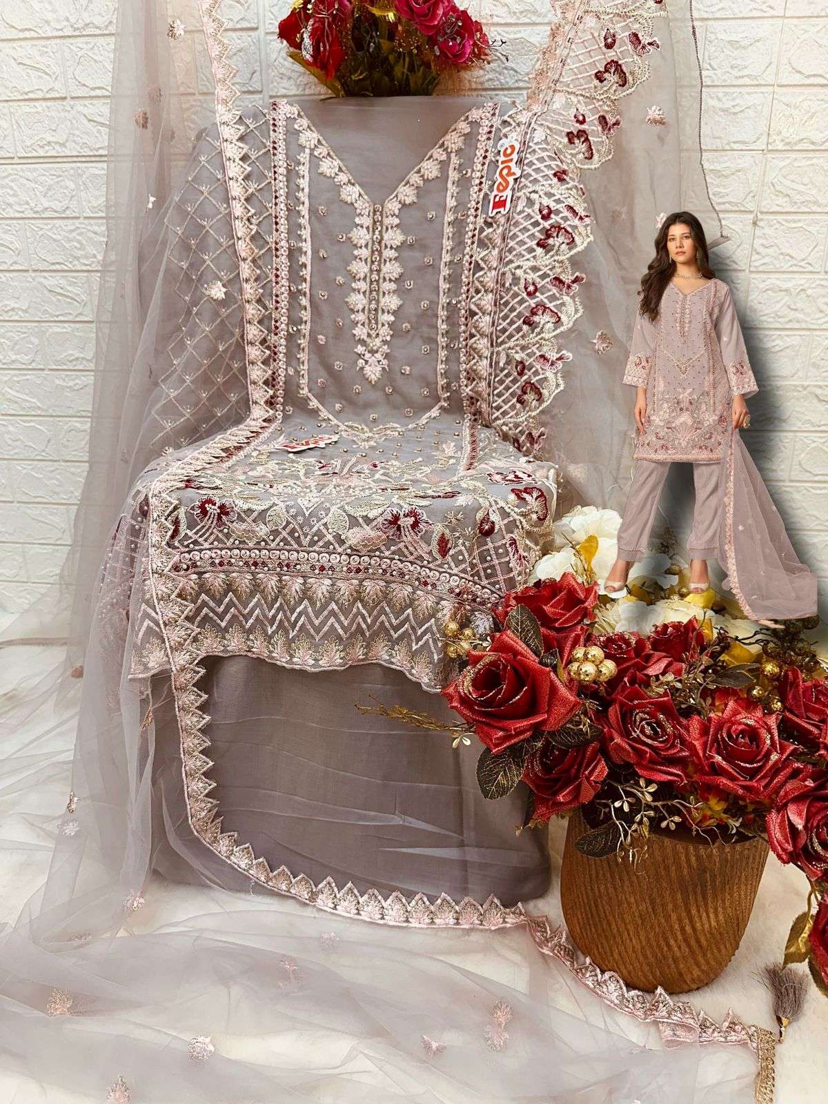 FEPIC ROSEMEEN C 1633 ORGANZA EMBROIDERED SUIT
