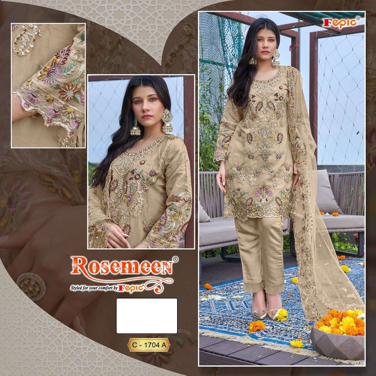 FEPIC ROSEMEEN  C 1704 ORGANZA EMBROIDERED SUIT