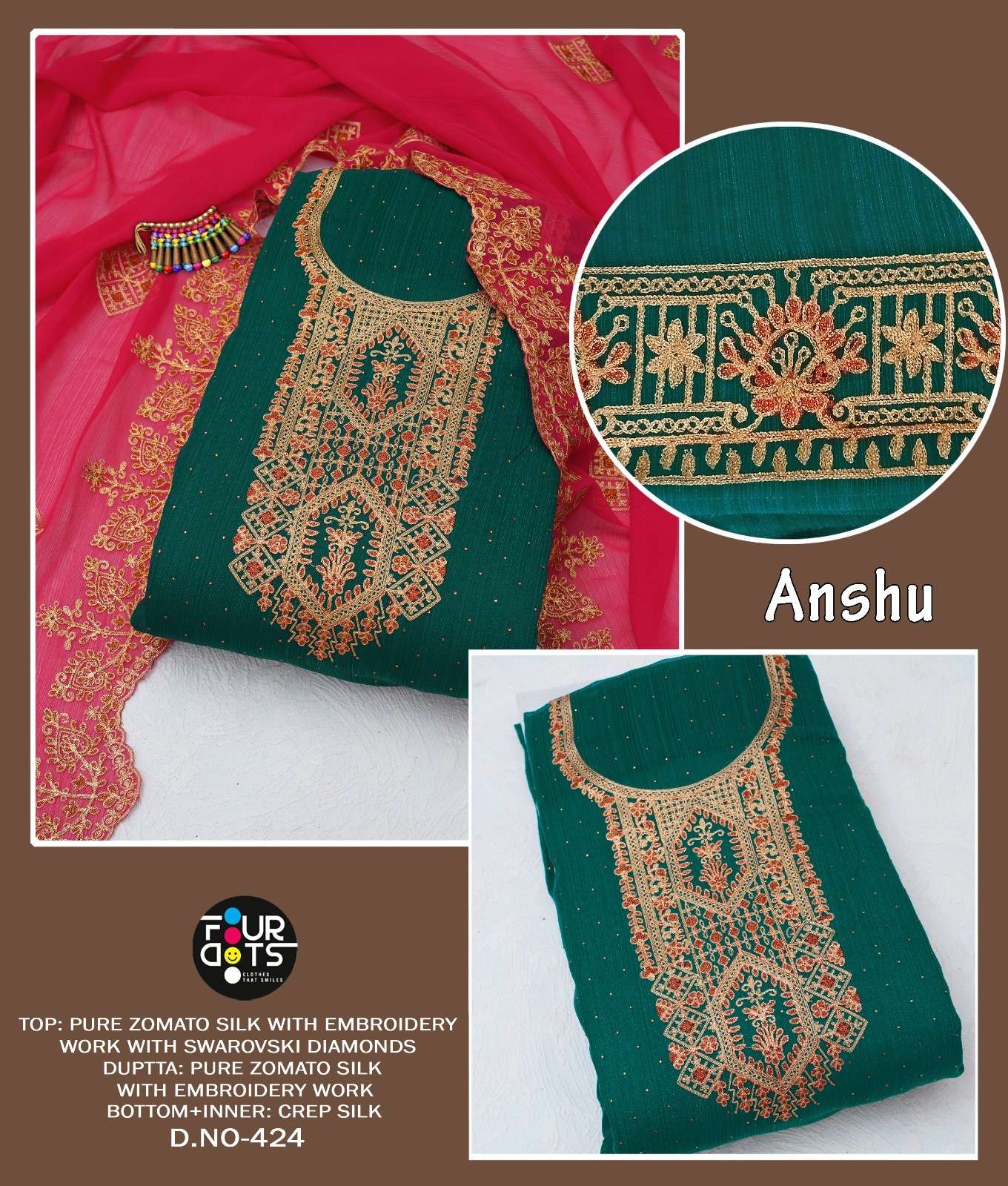  FOURDOTS ANSHU EMBROIDERY DESIGNER SILK SUIT