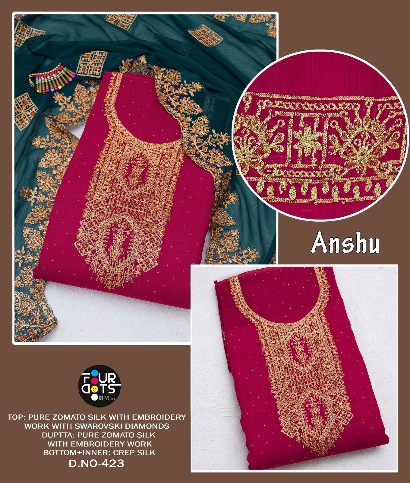  FOURDOTS ANSHU EMBROIDERY DESIGNER SILK SUIT