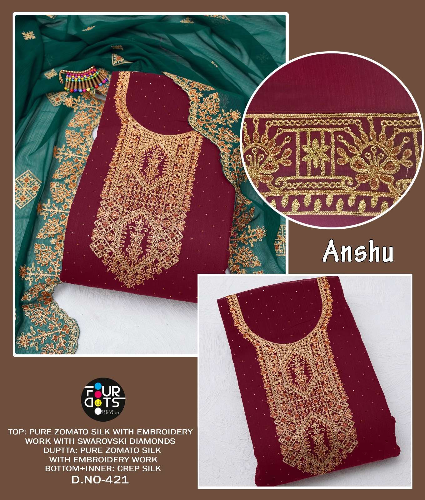  FOURDOTS ANSHU EMBROIDERY DESIGNER SILK SUIT