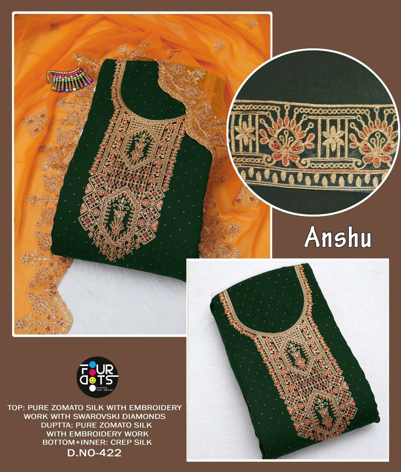  FOURDOTS ANSHU EMBROIDERY DESIGNER SILK SUIT