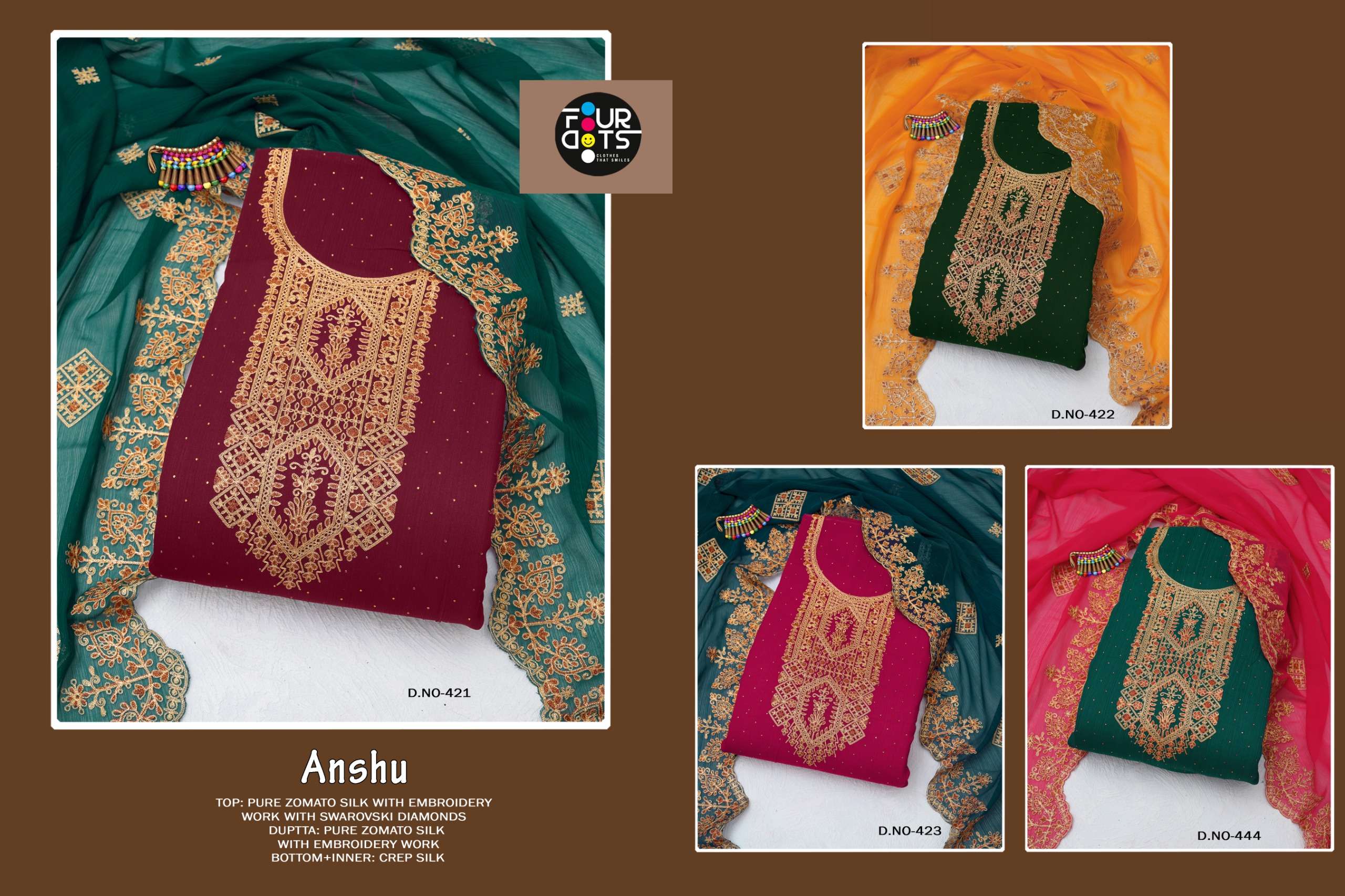  FOURDOTS ANSHU EMBROIDERY DESIGNER SILK SUIT