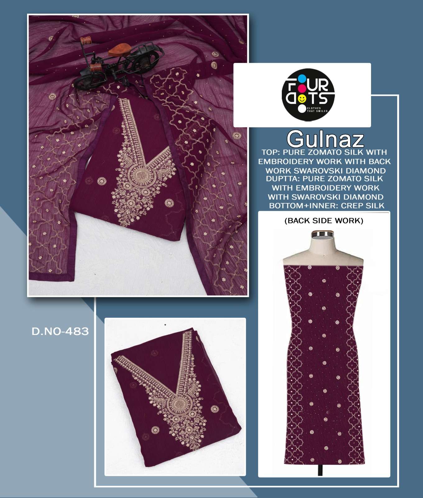 FOURDOTS GULNAZ EMBROIDERY WORK SILK SUIT