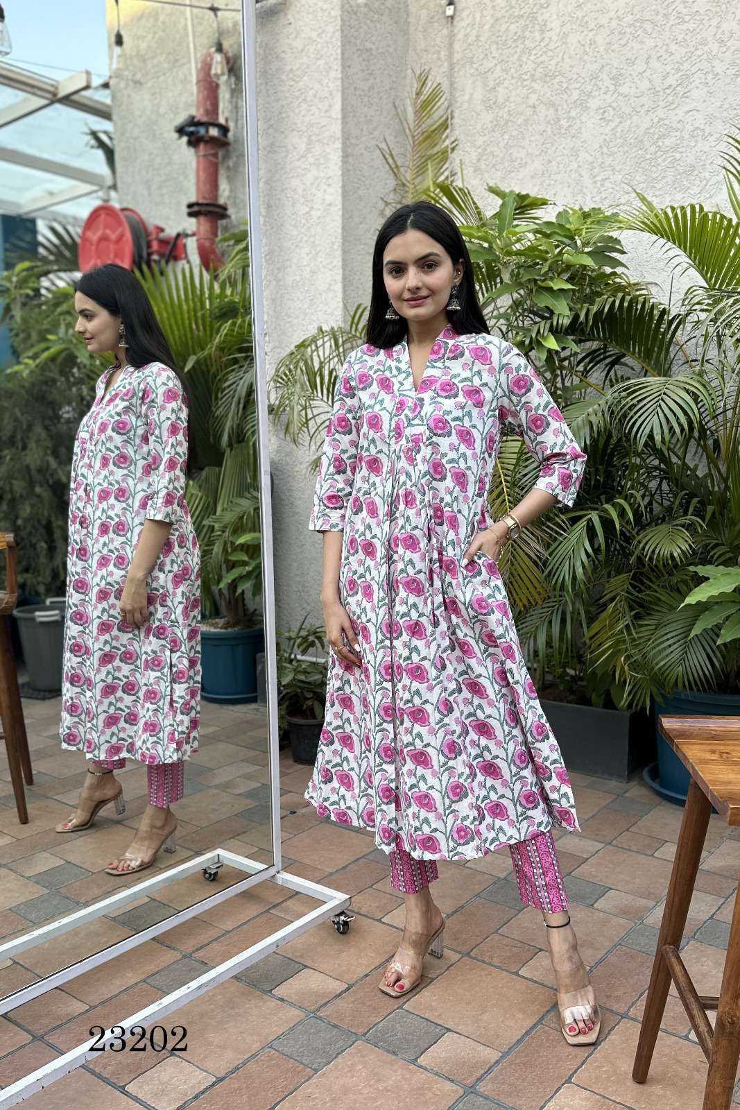 INDIRA 23202 A LINE PATTERN KURTI WITH PANT SET 