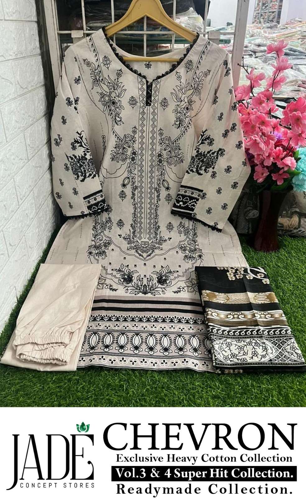 JADE CHEVRON HIT DESIGN READY MADE COLLECTION LAWN COTTON SUIT
