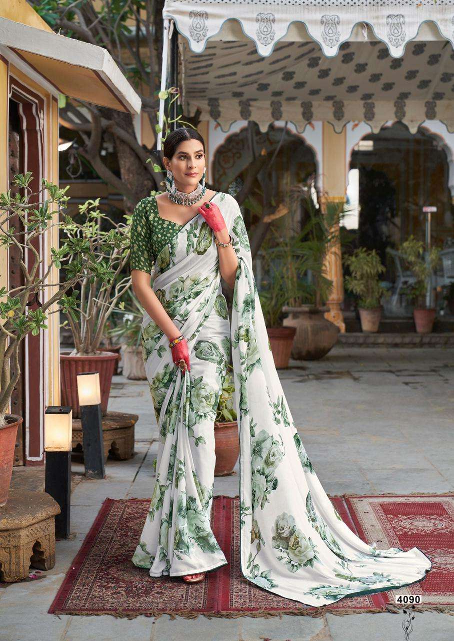 KASHVI CREATION WHITE SPECIAL VOL 2 DIGITAL PRINT CHIFFON SAREES 
