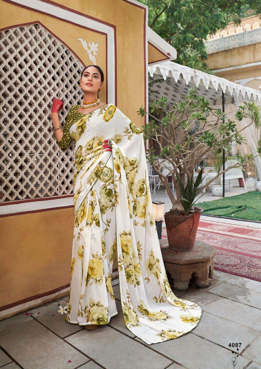 KASHVI CREATION WHITE SPECIAL VOL 2 DIGITAL PRINT CHIFFON SAREES 
