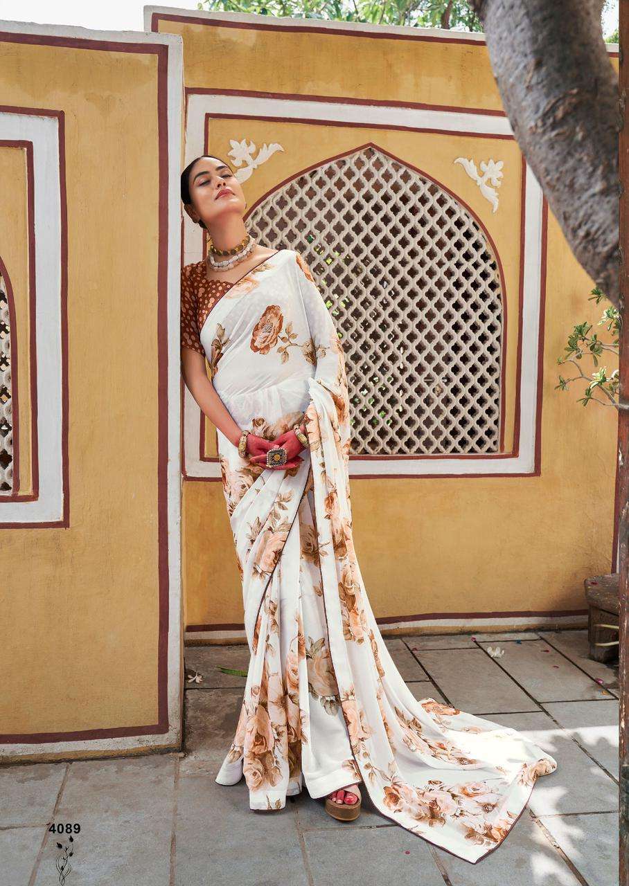 KASHVI CREATION WHITE SPECIAL VOL 2 DIGITAL PRINT CHIFFON SAREES 