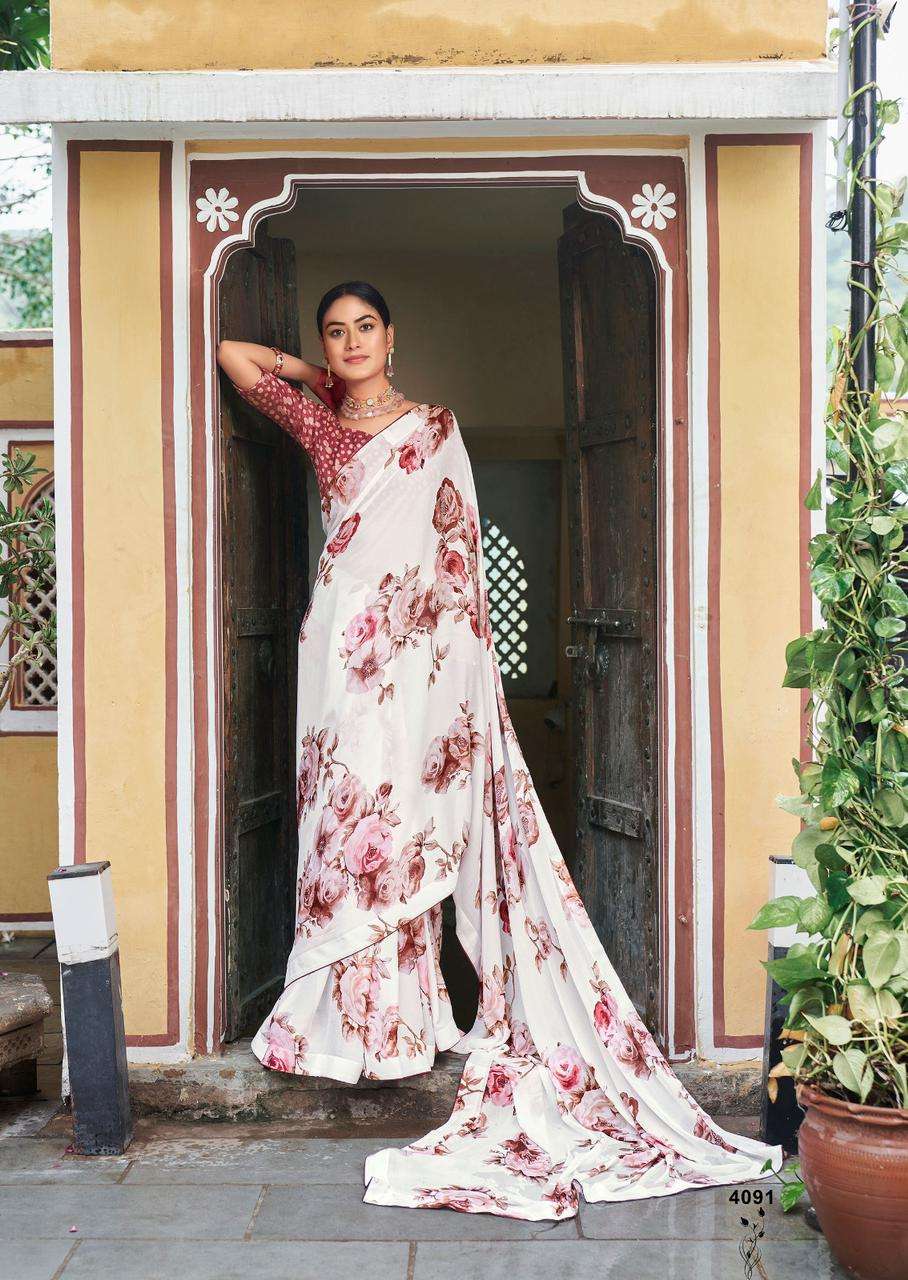 KASHVI CREATION WHITE SPECIAL VOL 2 DIGITAL PRINT CHIFFON SAREES 