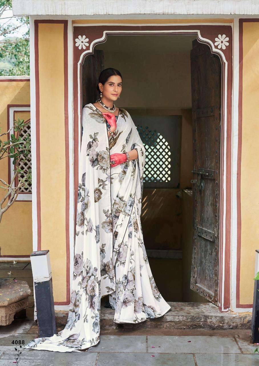 KASHVI CREATION WHITE SPECIAL VOL 2 DIGITAL PRINT CHIFFON SAREES 
