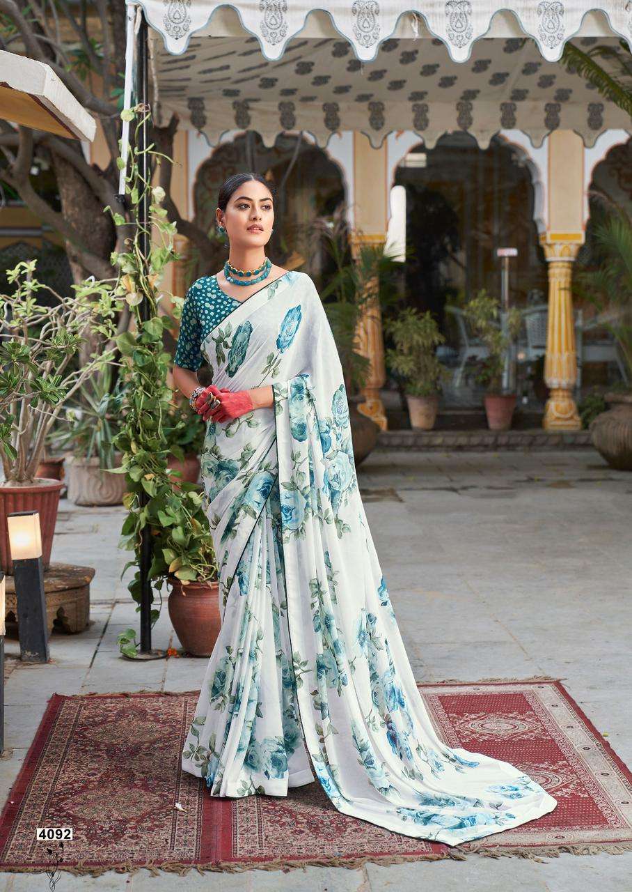 KASHVI CREATION WHITE SPECIAL VOL 2 DIGITAL PRINT CHIFFON SAREES 