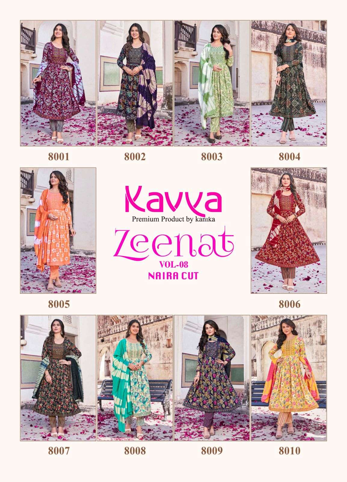KAVYA ZEENAT VOL 8 NAIRA PATTERN KURTI COMBO SET 