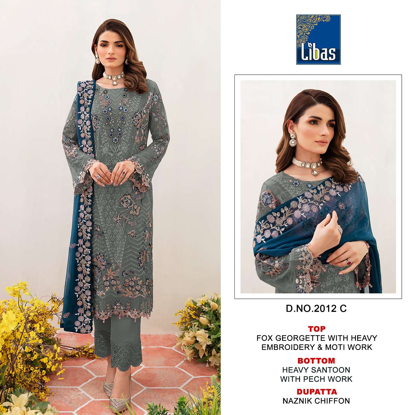 LIBAS D NO 2012 PAKISTANI GEORGETTE SUIT