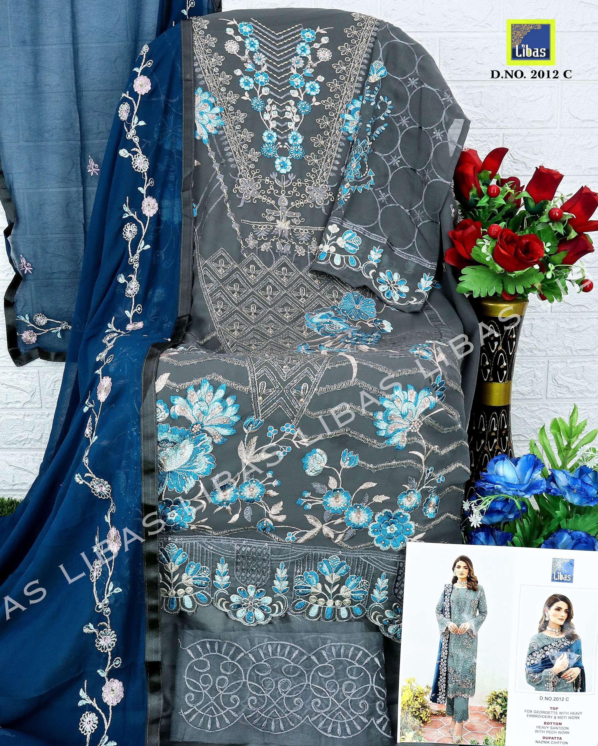 LIBAS D NO 2012 PAKISTANI GEORGETTE SUIT