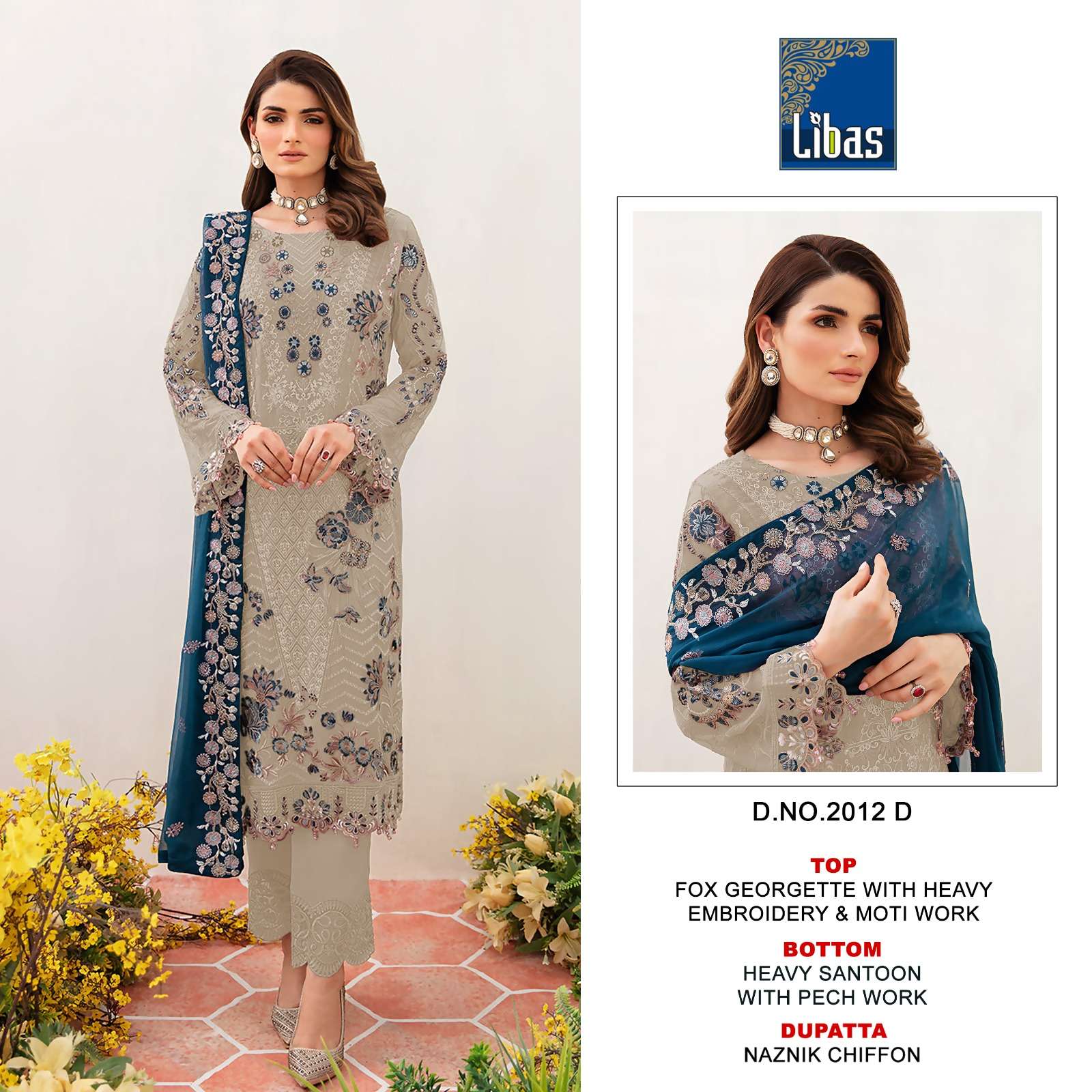 LIBAS D NO 2012 PAKISTANI GEORGETTE SUIT