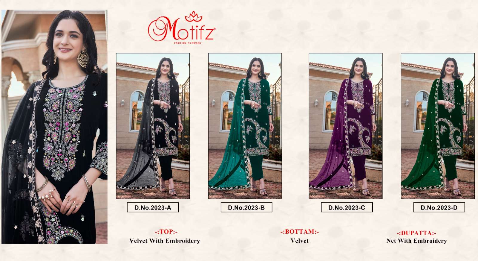 MOTIFZ D NO 2023 PAKISTANI VELVET SUITS